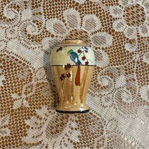 Vintage Orange Peach Lusterware Vase Parrot Flowers Japanese Hand Painted Cute!